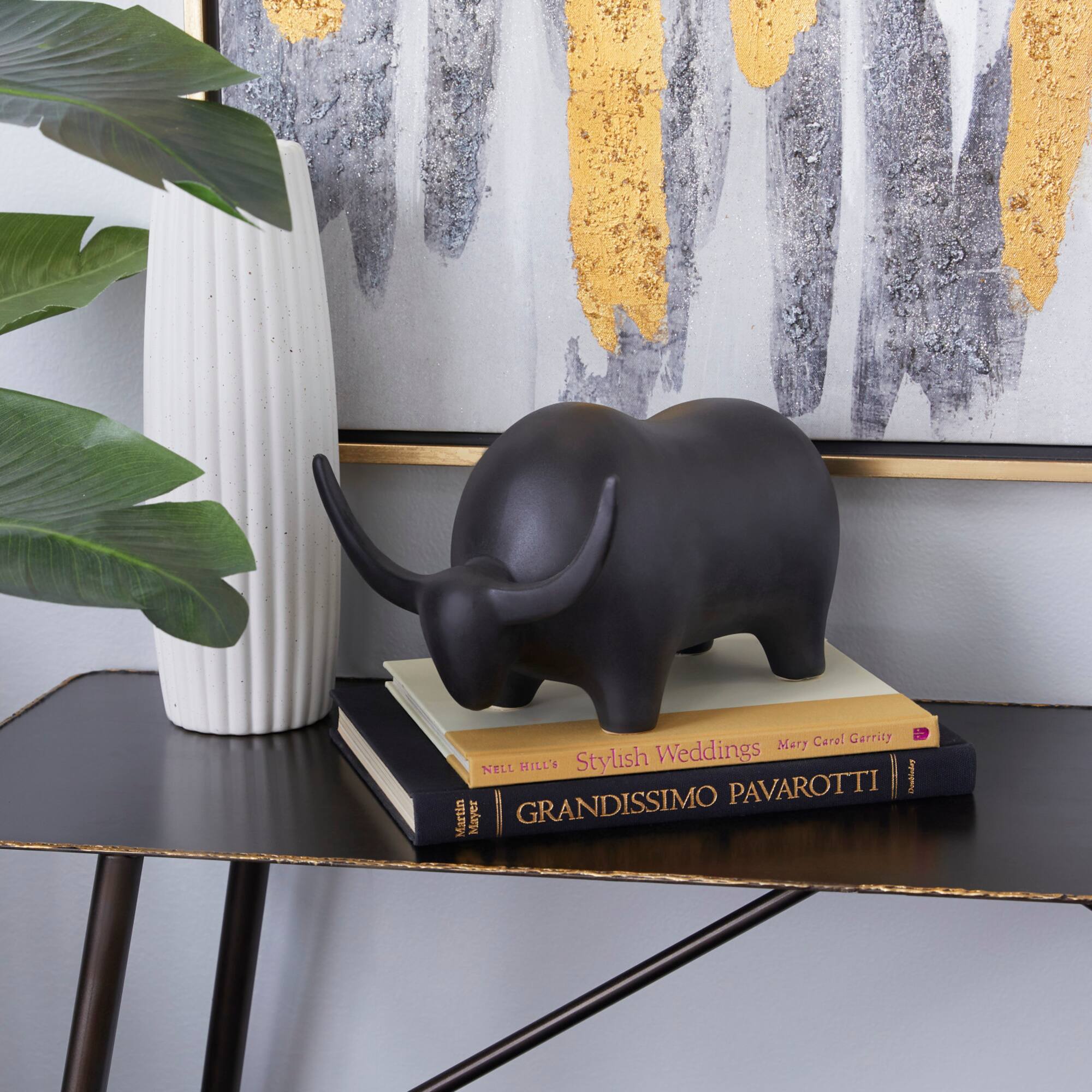 11" Black Contemporary Bull Sculpture